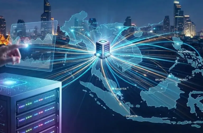 Image showing Asia low latency VPS connectivity to AEC countries with server in the center.